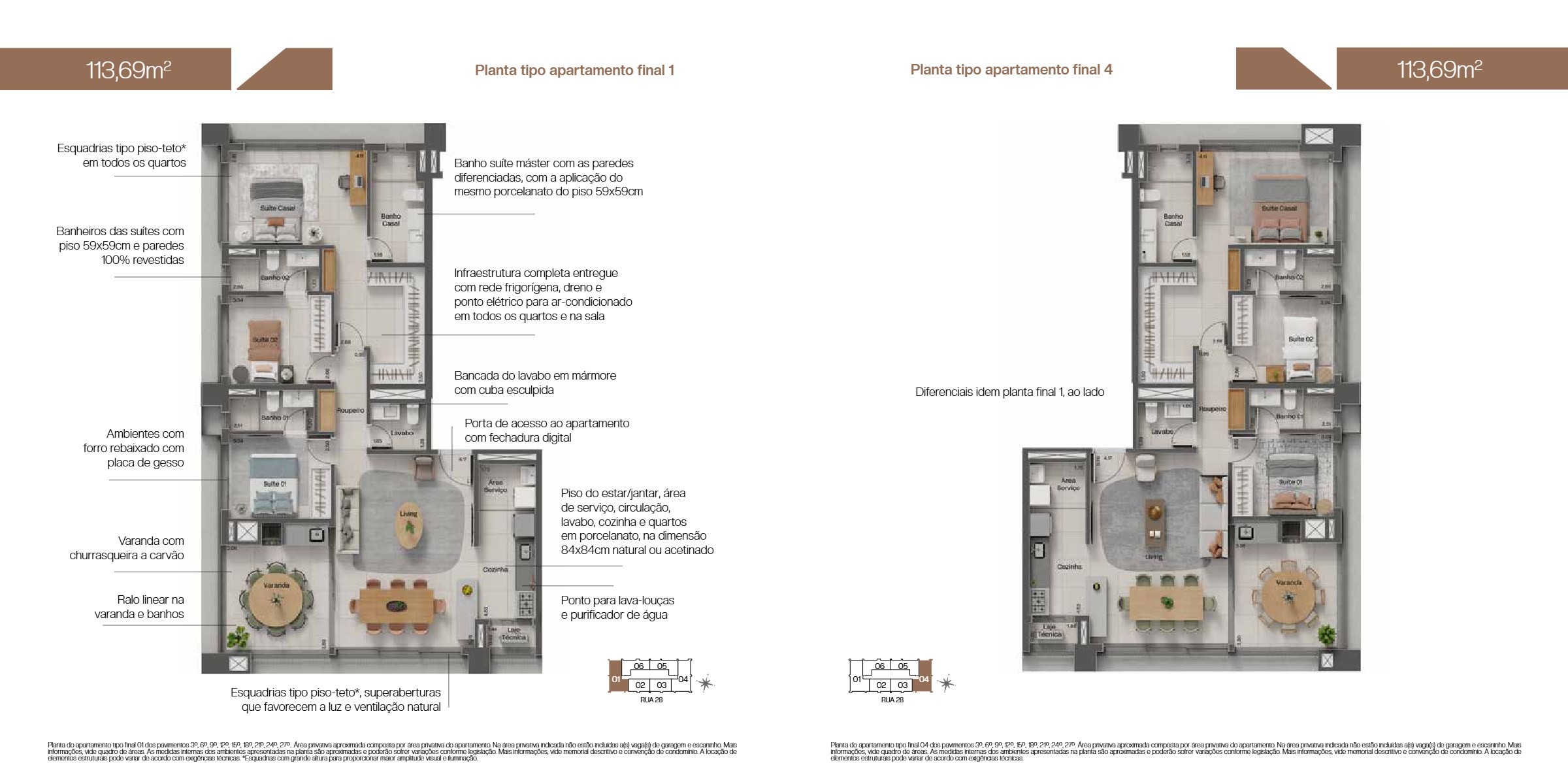 Planta 1 do Apartamento de 113,69 m² no Itá Marista