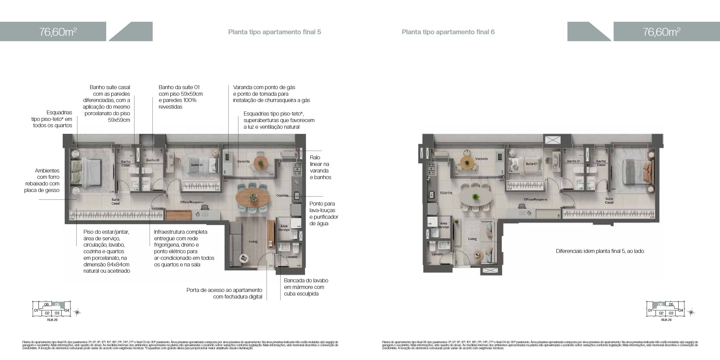 Planta 1 do Apartamento de 76,6 m² no Itá Marista