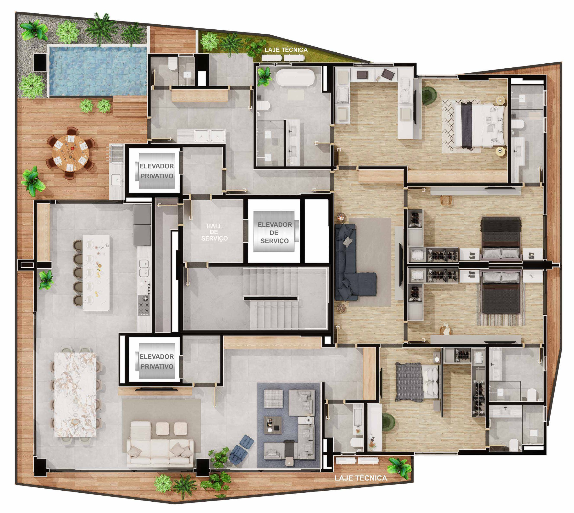 Planta do Penthouse de 348,54 m² no Ares Marista