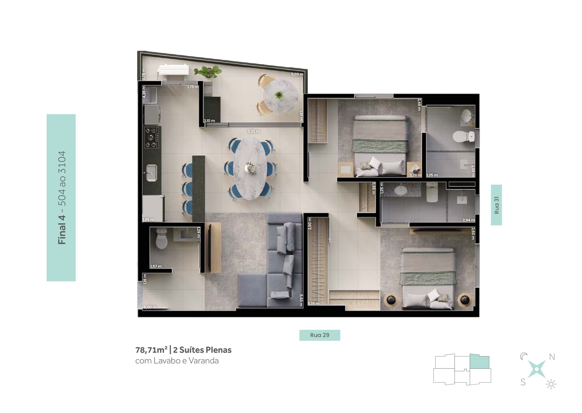 Planta 1 do Cobertura de 78,71 m² no B Great Bosque dos Buritis