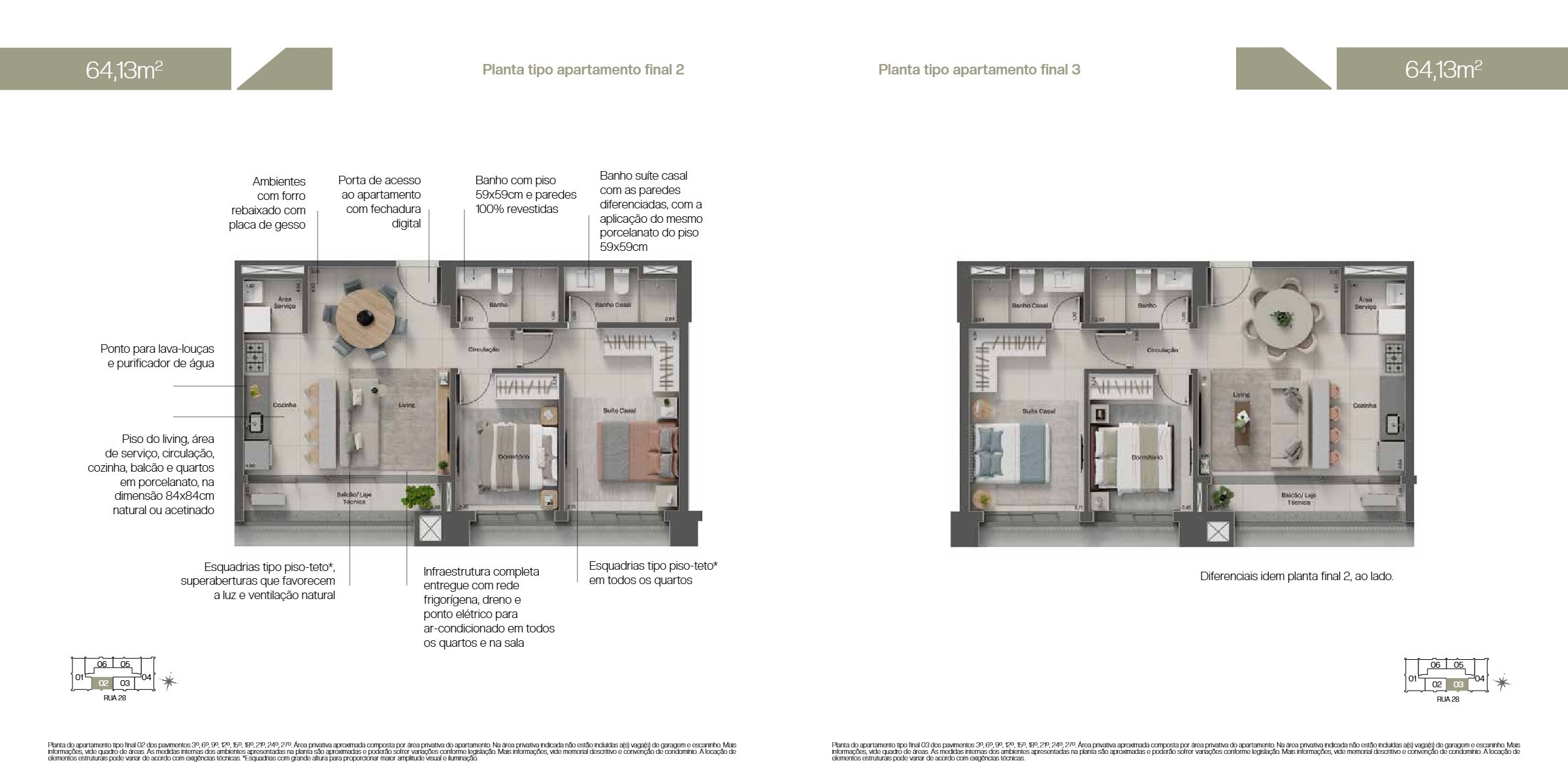 Planta 1 do Apartamento de 64,13 m² no Itá Marista