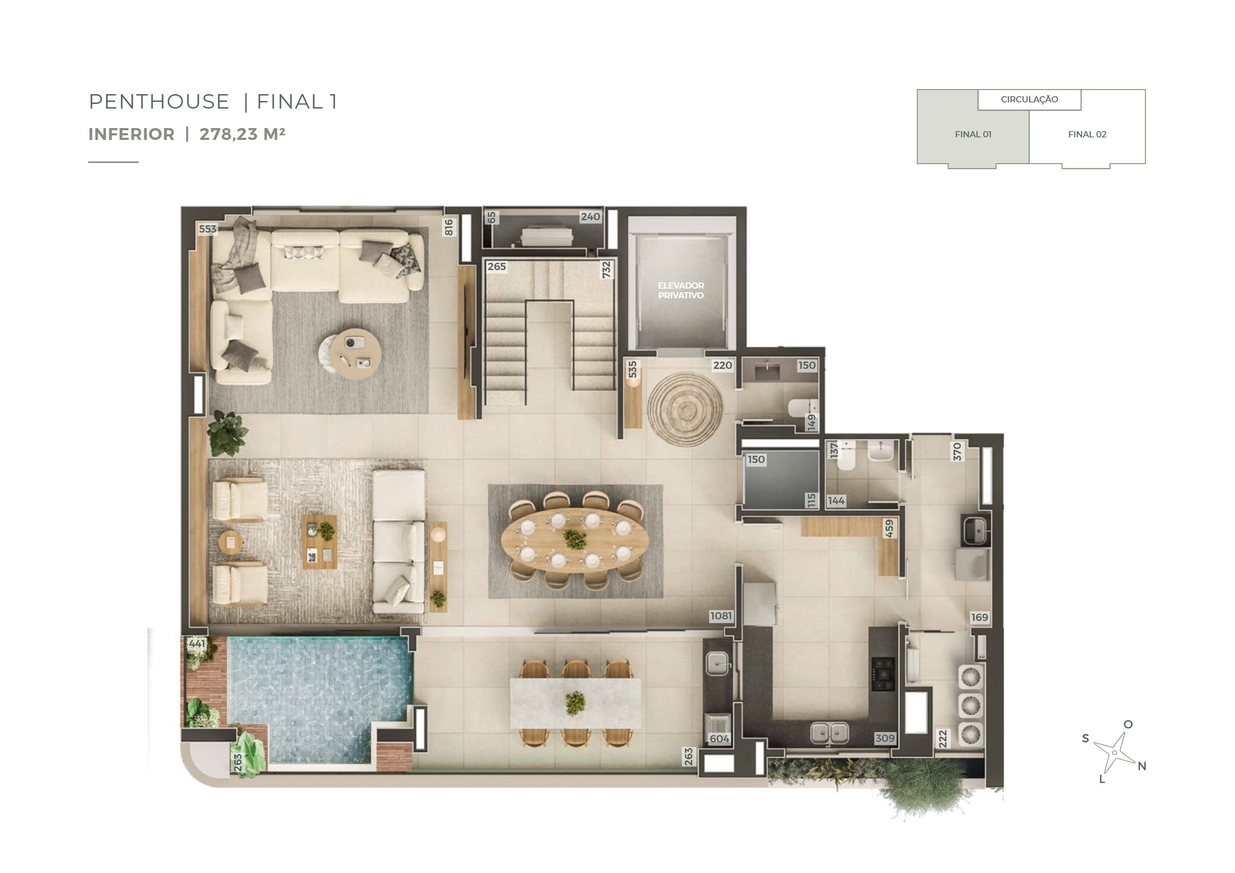 Planta 1 do Penthouse de 275,21 m² no Praça 232