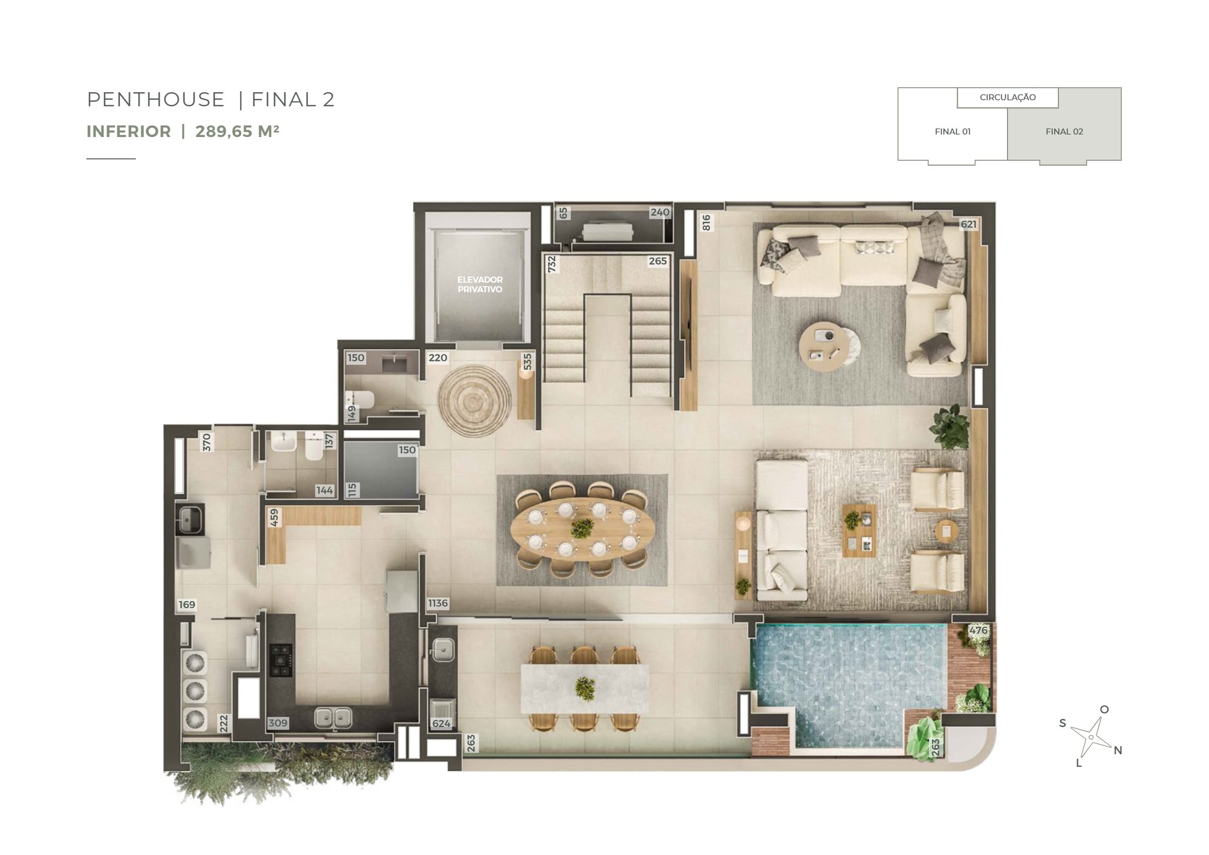 Planta 1 do Penthouse de 286,63 m² no Praça 232